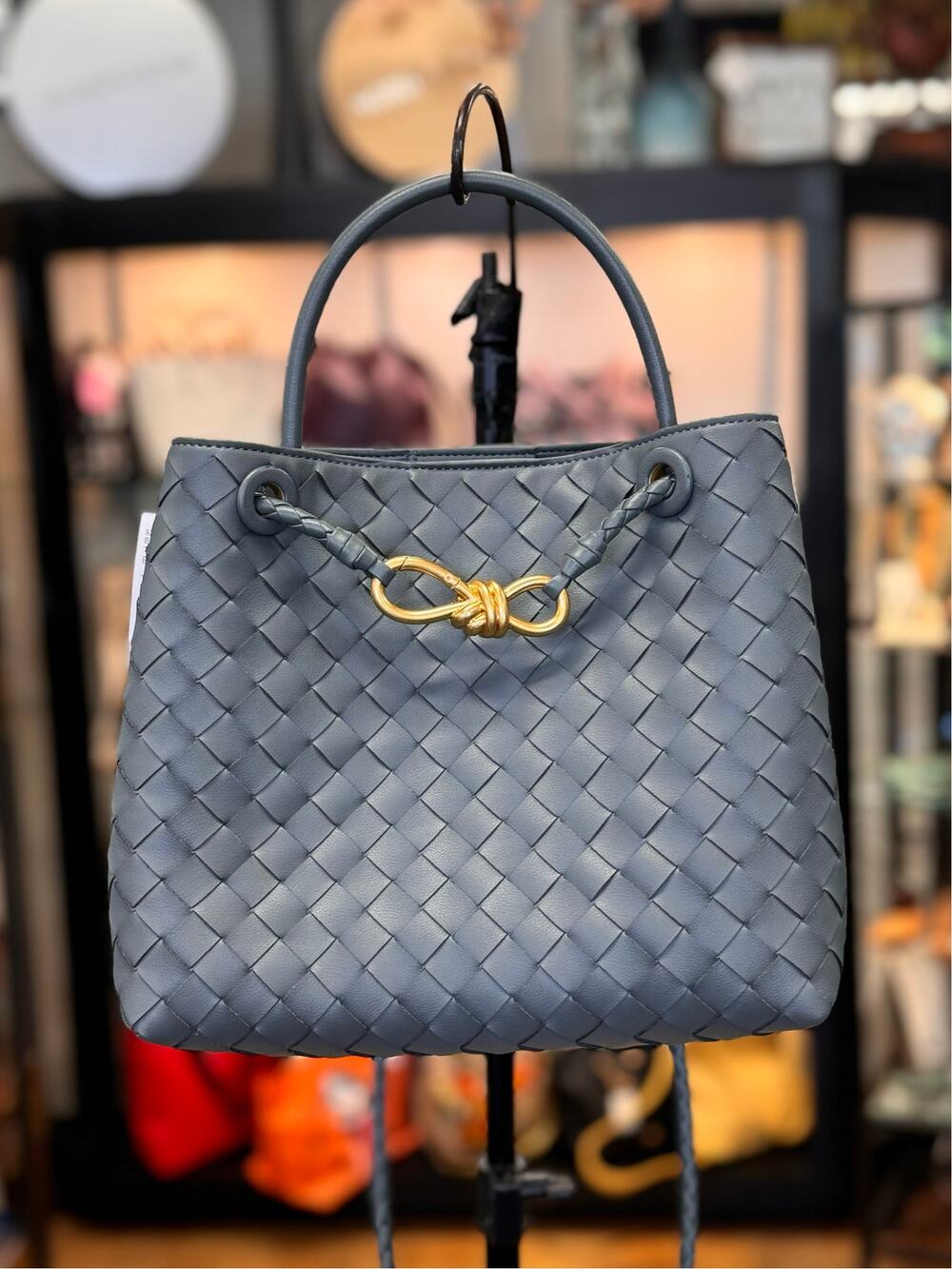 TIFFANY & FRED Blue Woven Leather Mini Top Handle Rope Knot Hardware Bag